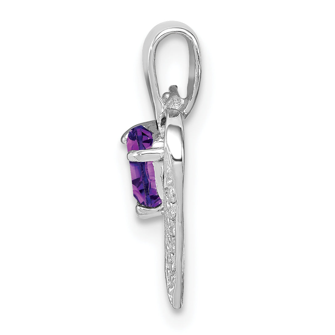 Sterling Silver Rhodium Plated Amethyst And Diamond Heart Pendant