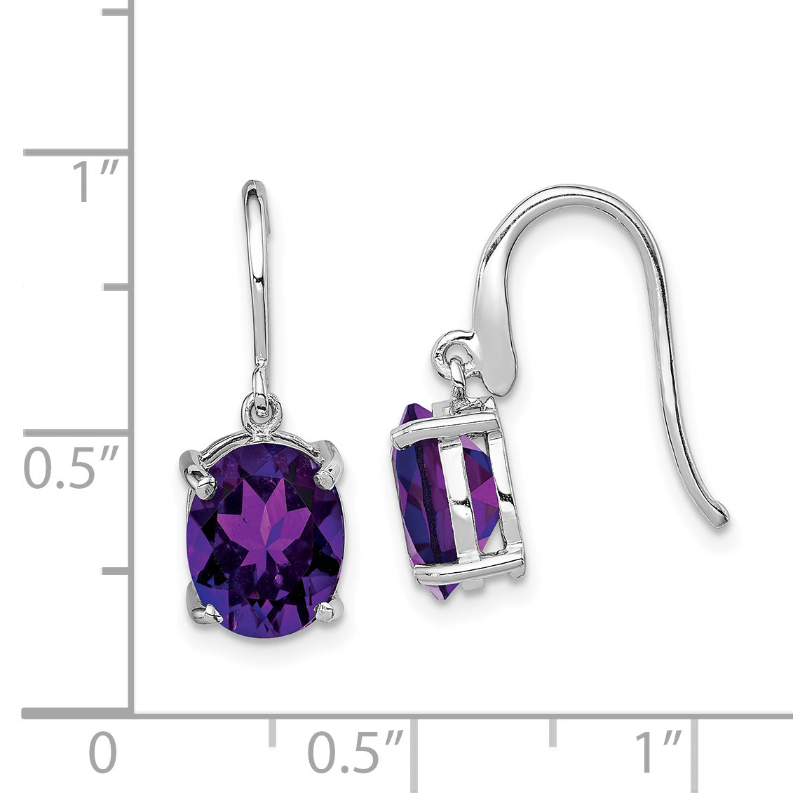 Sterling Silver Rhodium Plated Amethyst Wire Earrings