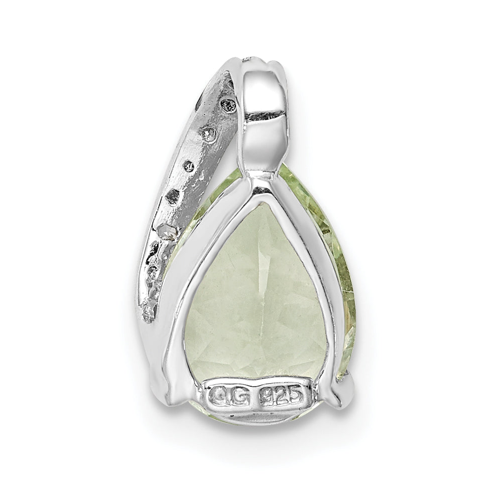 Sterling Silver Rhodium Plated Pear Green Quartz Pendant