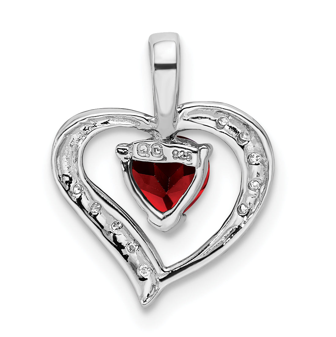 Sterling Silver Rhodium Heart Garnet & Diamond Pendant