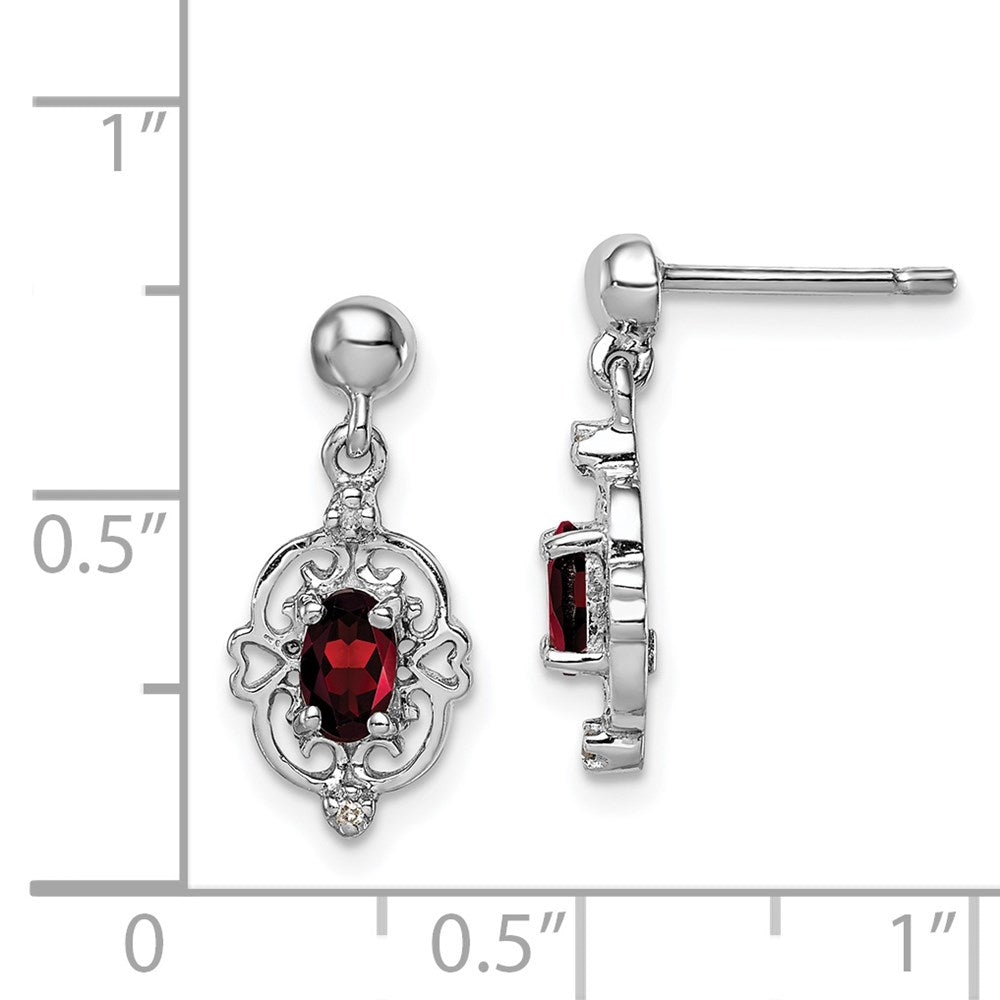Sterling Silver Rhodium Pear Garnet And Diamond Post Earrings