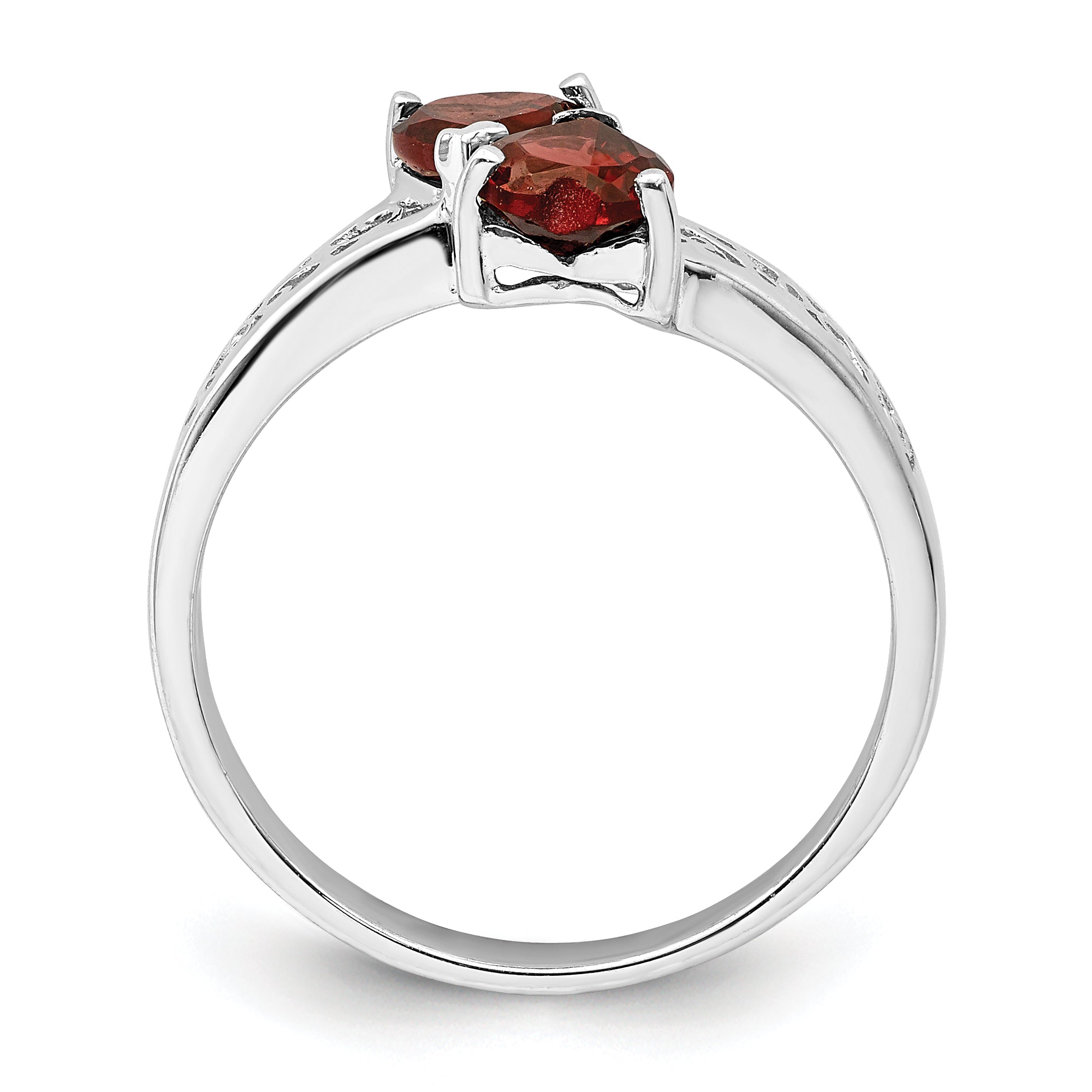 Sterling Silver Rhodium-Plated Garnet Heart Ring