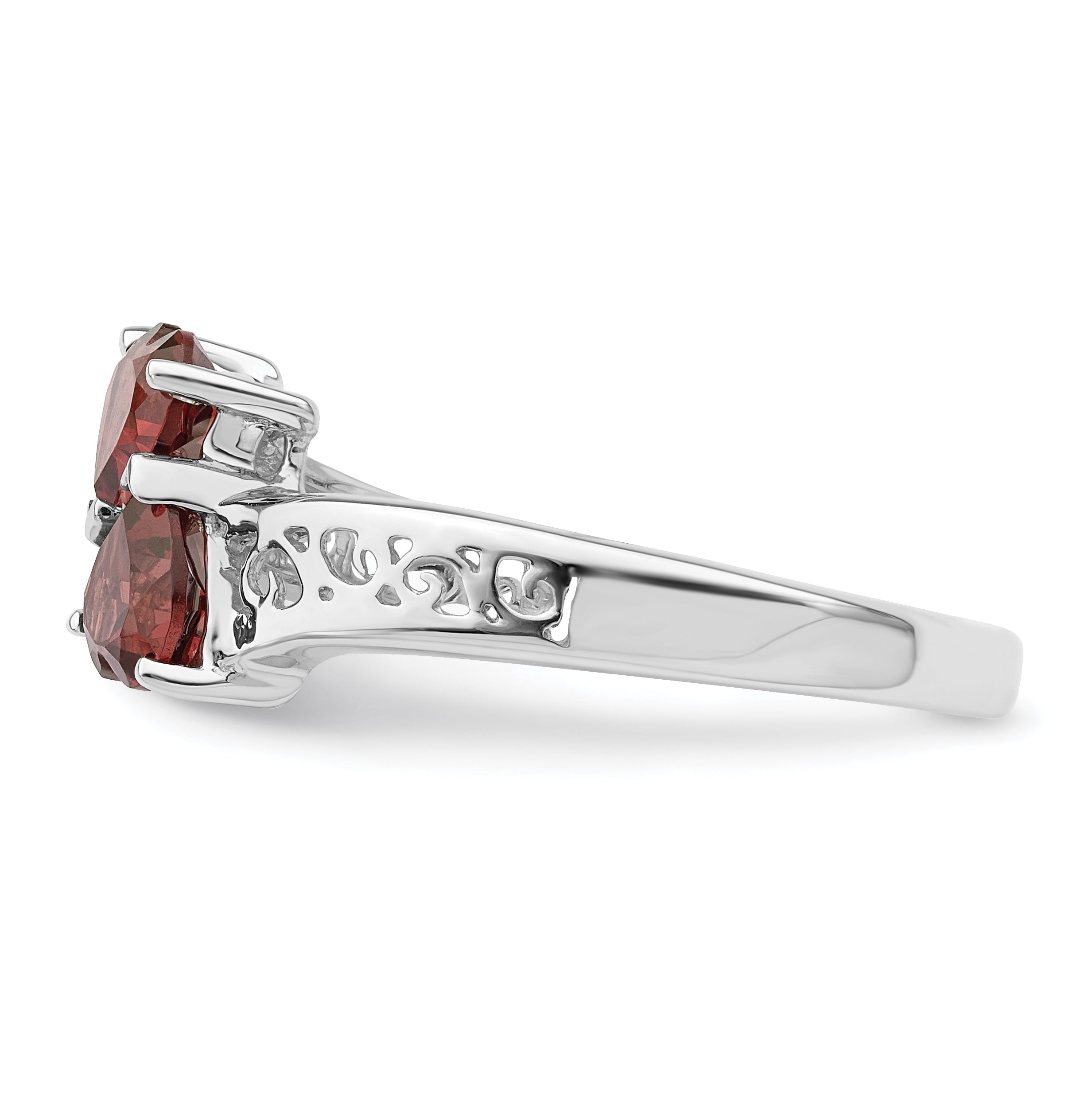 Sterling Silver Rhodium-Plated Garnet Heart Ring