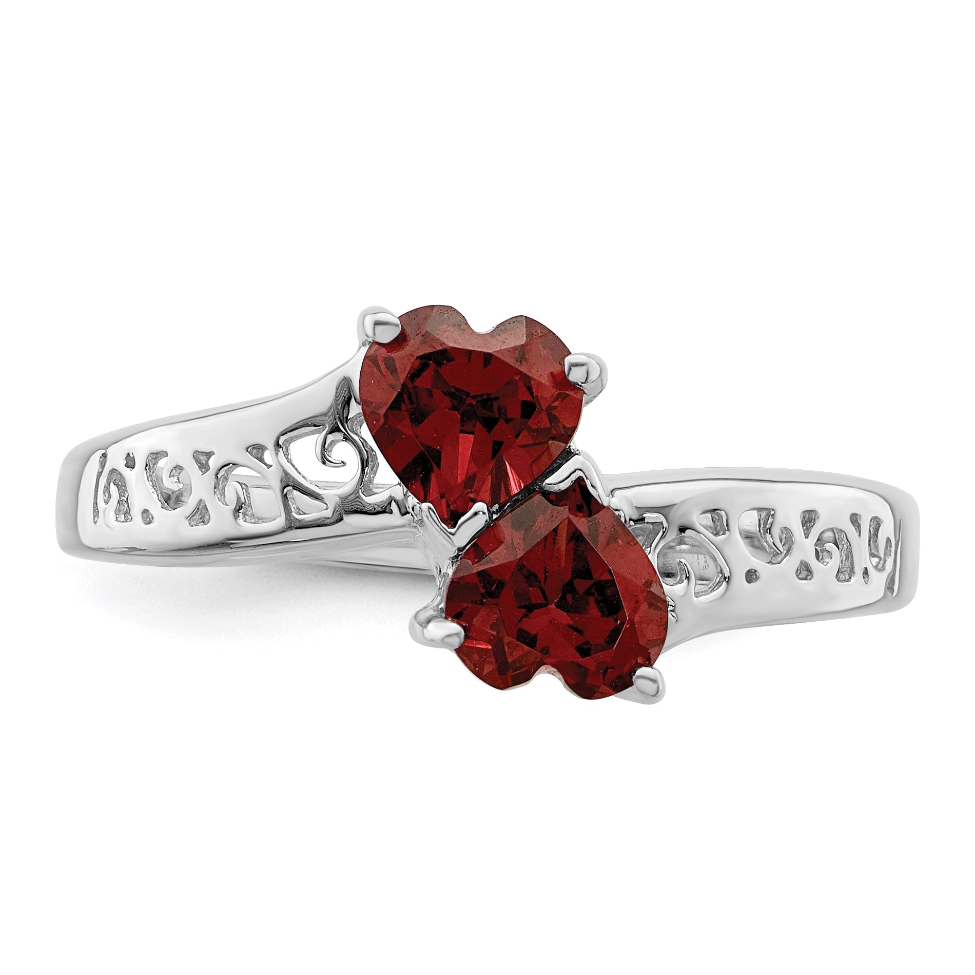 Sterling Silver Rhodium-Plated Garnet Heart Ring