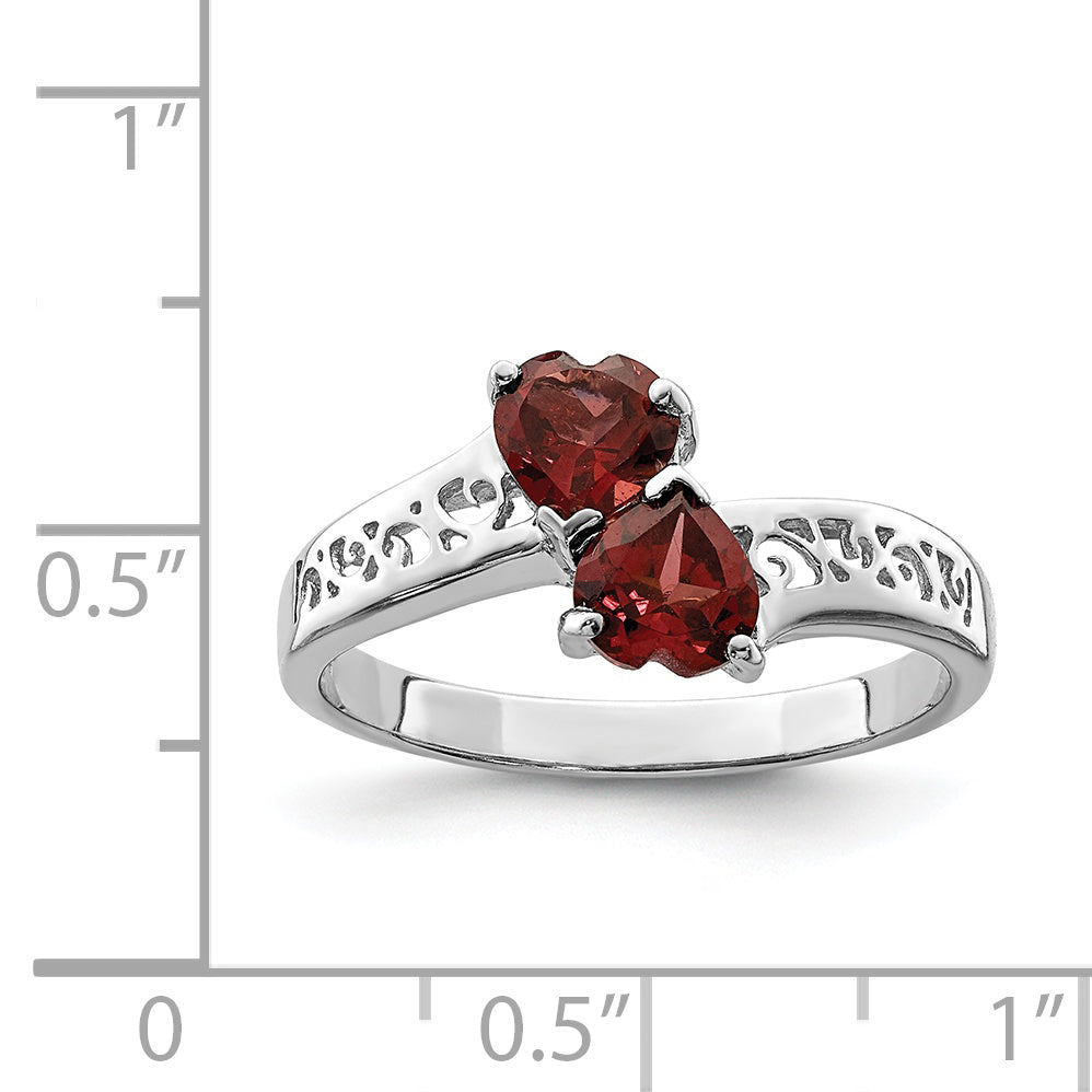 Sterling Silver Rhodium-Plated Garnet Heart Ring