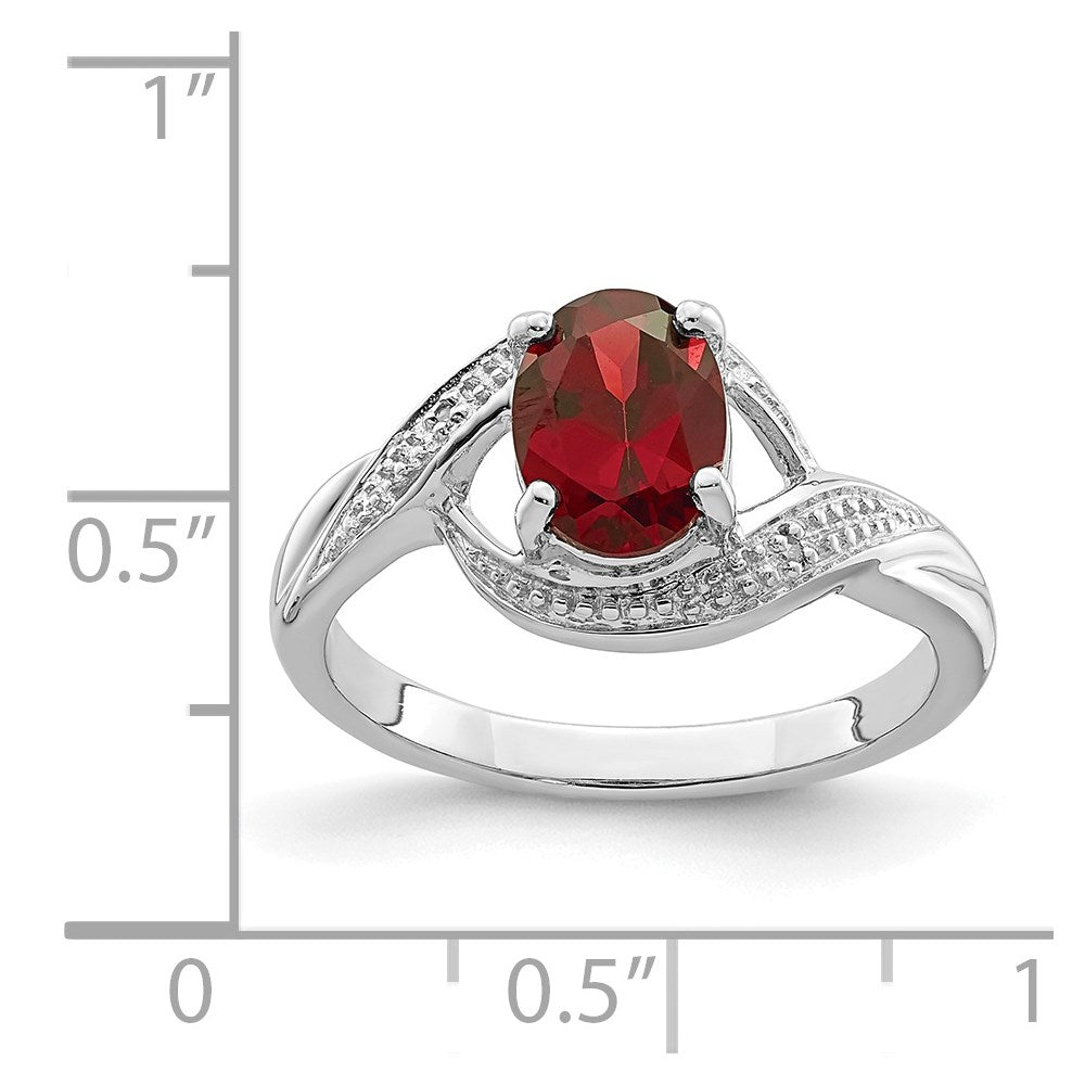 Sterling Silver Rhodium-Plated Garnet & Diamond Ring