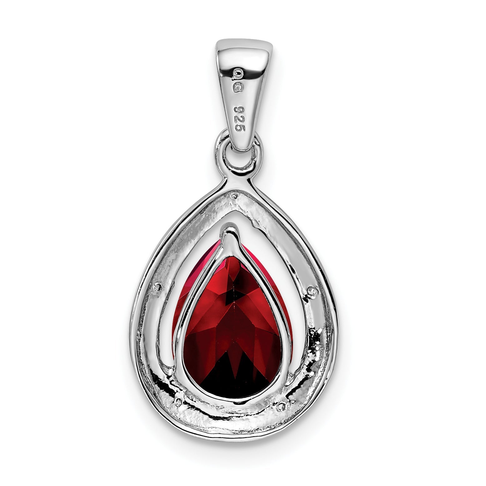 Sterling Silver Rhodium Garnet & Diamond Pendant