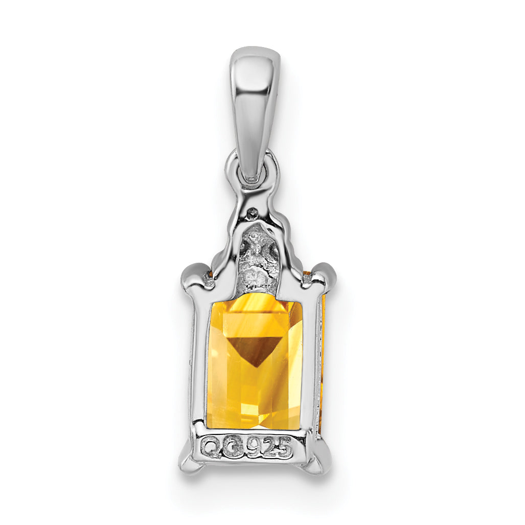 Sterling Silver Rhodium Citrine & Diamond Pendant