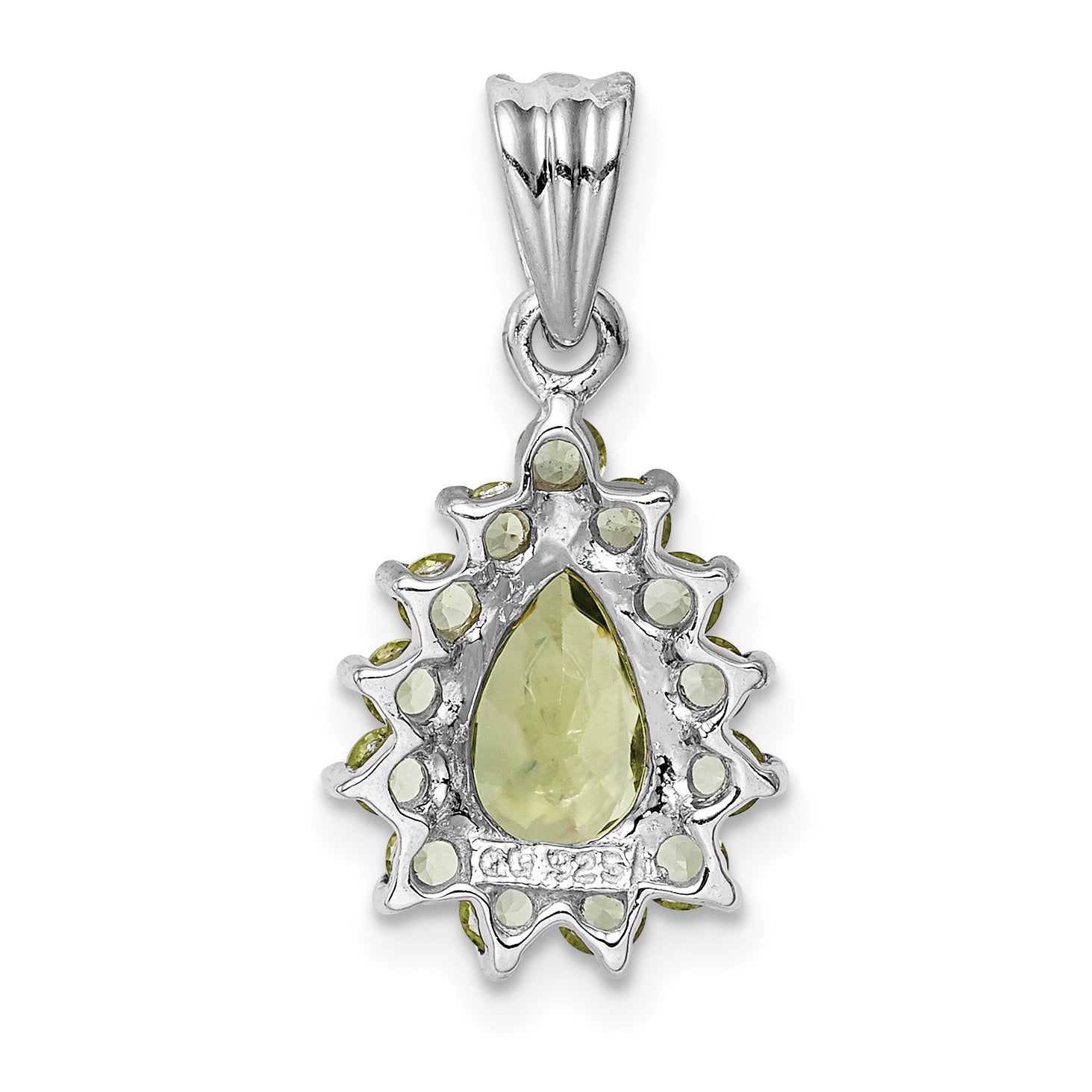 Sterling Silver Rhodium Plated Peridot Pear-Shaped Pendant