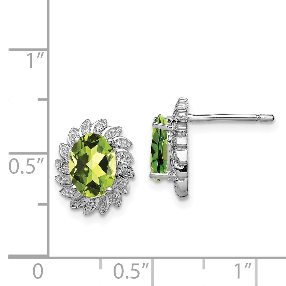 Sterling Silver Rhodium-Plated Peridot And Diamond Post Earrings