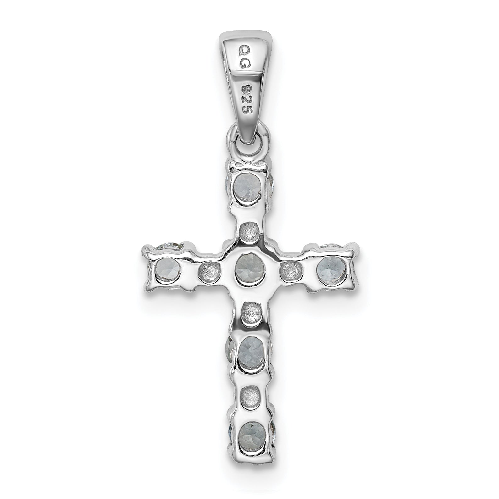 Sterling Silver Rhodium-Plated Aquamarine & Diamond Accent Cross Pendant
