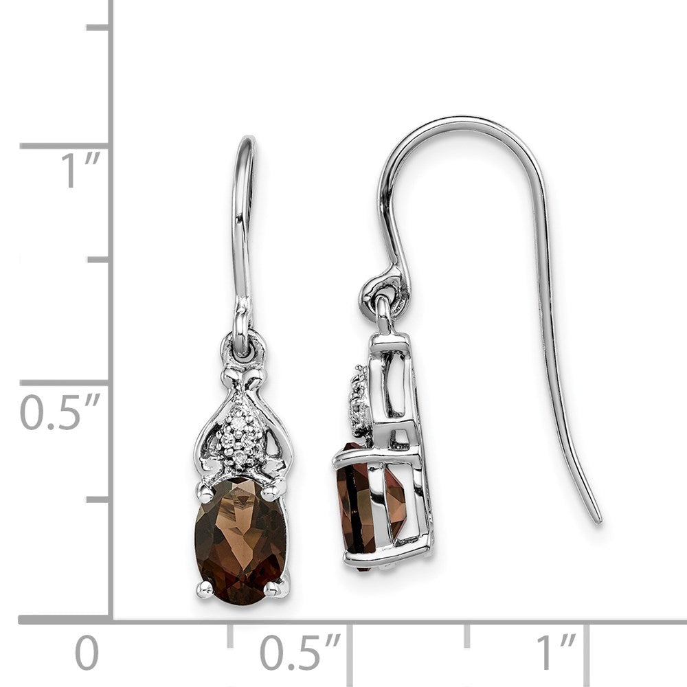 Sterling Silver Rhodium-Plated Diamond And Smoky Quartz Earrings
