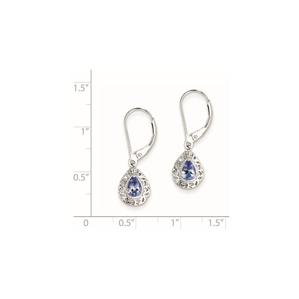 Sterling Silver Rhodium-Plated Tanzanite Lever Back Earrings