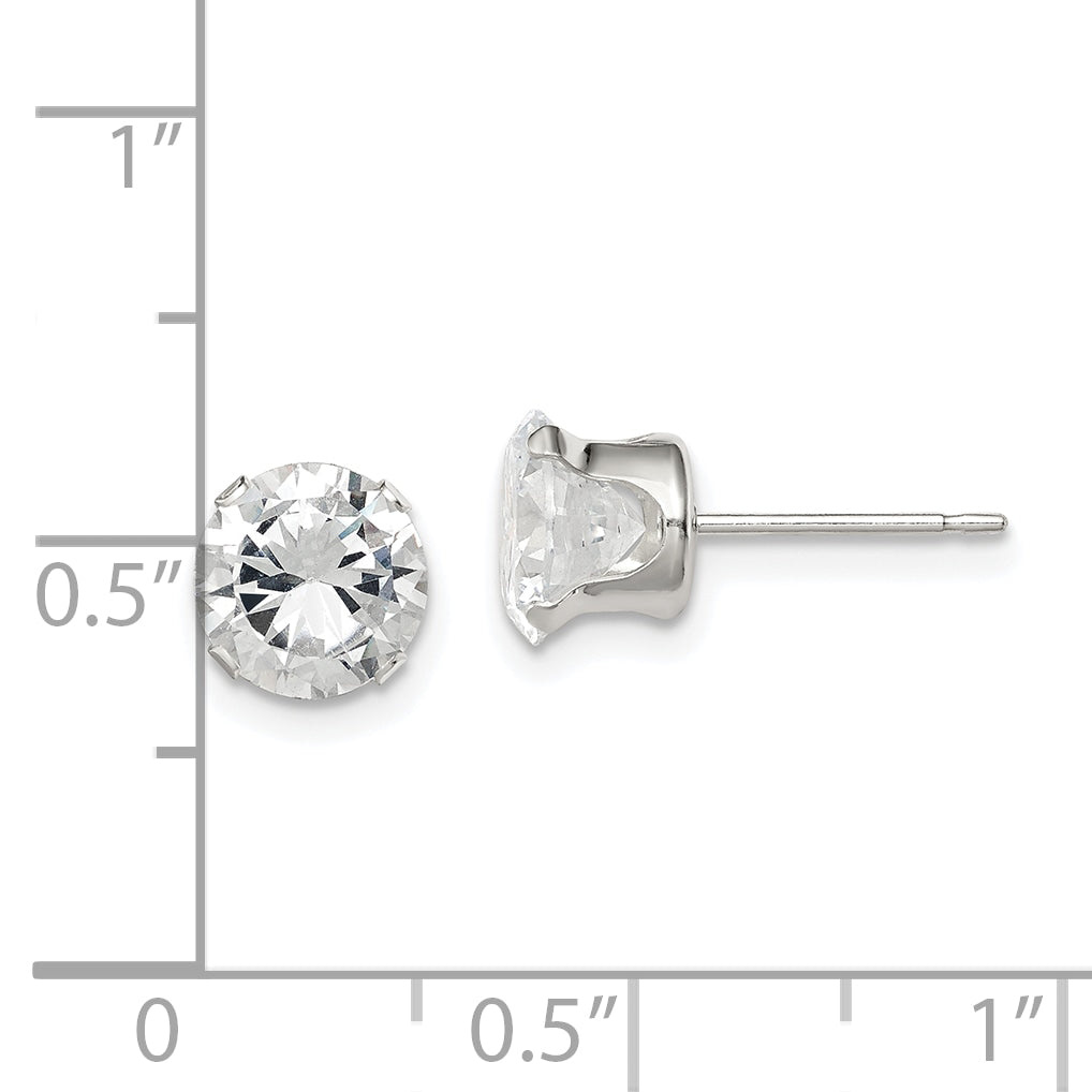 Sterling Silver 7mm Round Snap Set Cz Stud Earrings