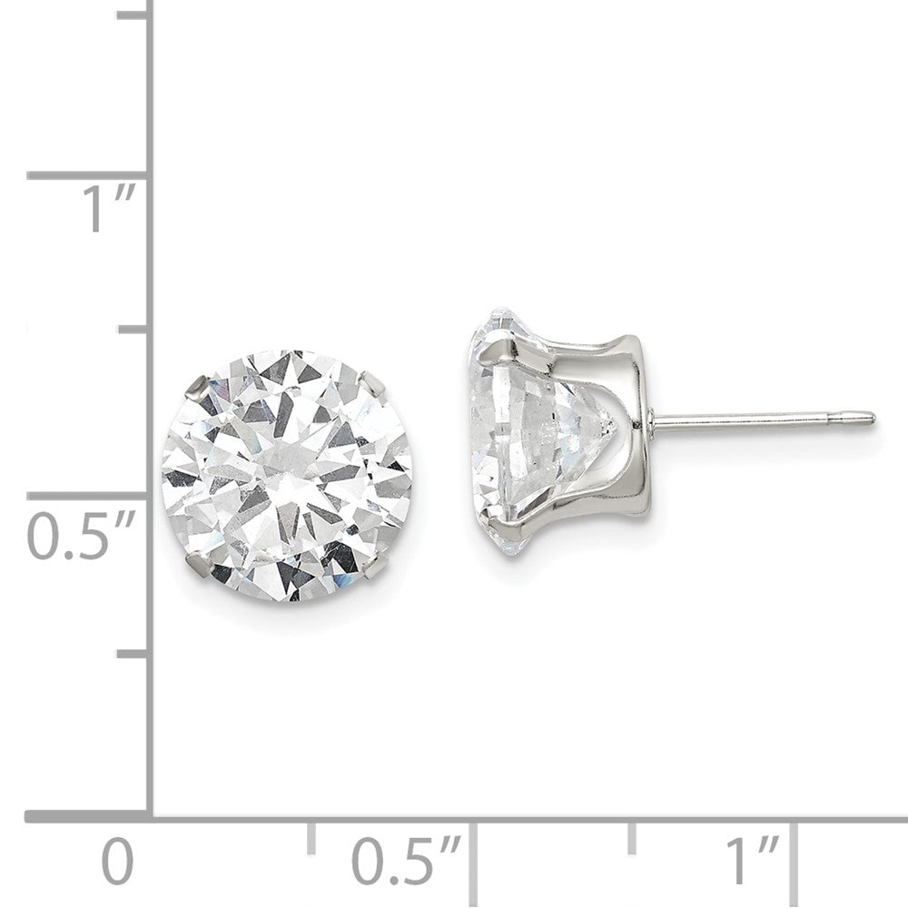 Sterling Silver 10mm Round Snap Set Cz Stud Earrings