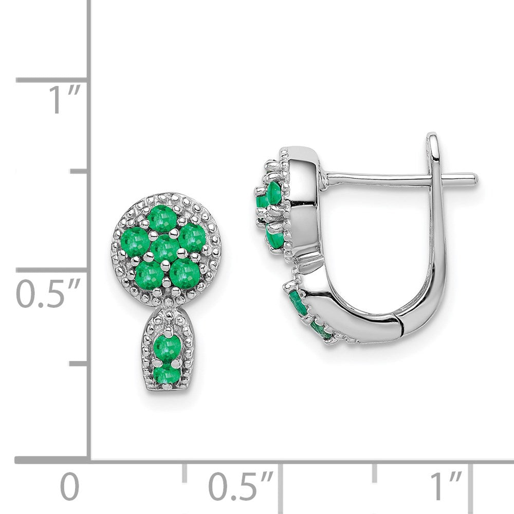 Sterling Silver Rhodium-Plated Emerald Circle Hinged Earrings