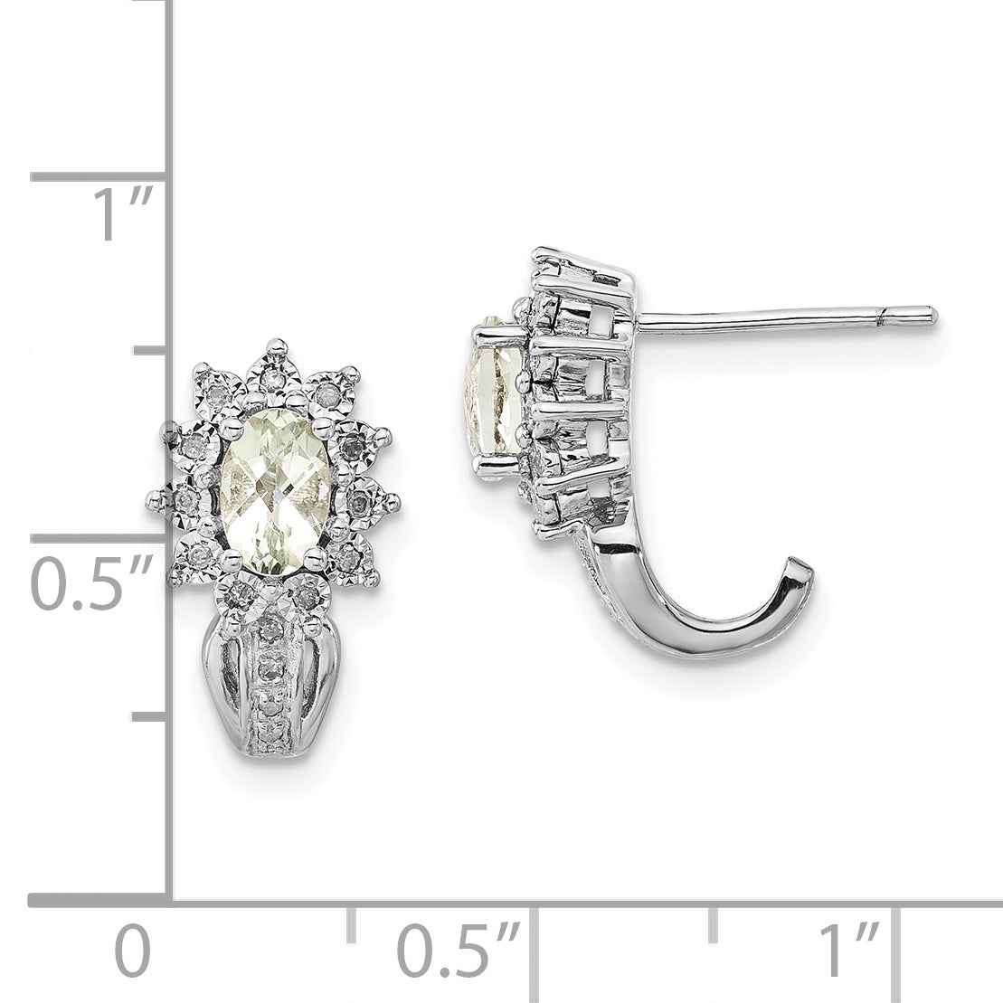 Sterling Silver Diamond & Oval Green Quartz Earrings