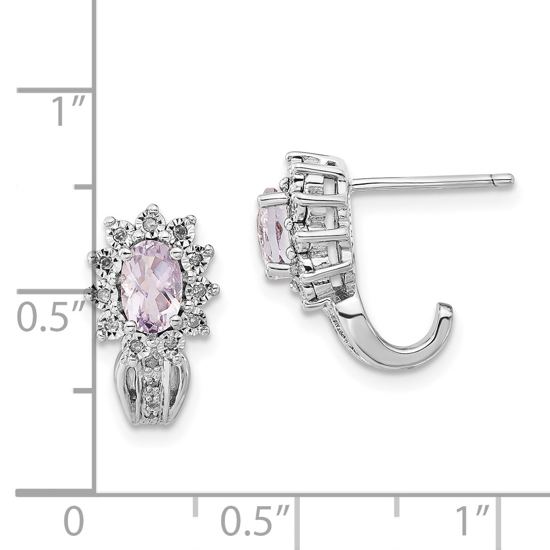 Sterling Silver Diamond & Oval Pink Quartz Earrings