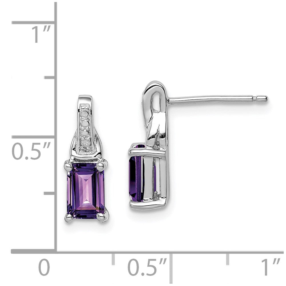 Sterling Silver Rhodium-Plated Diamond And Amethyst Earrings
