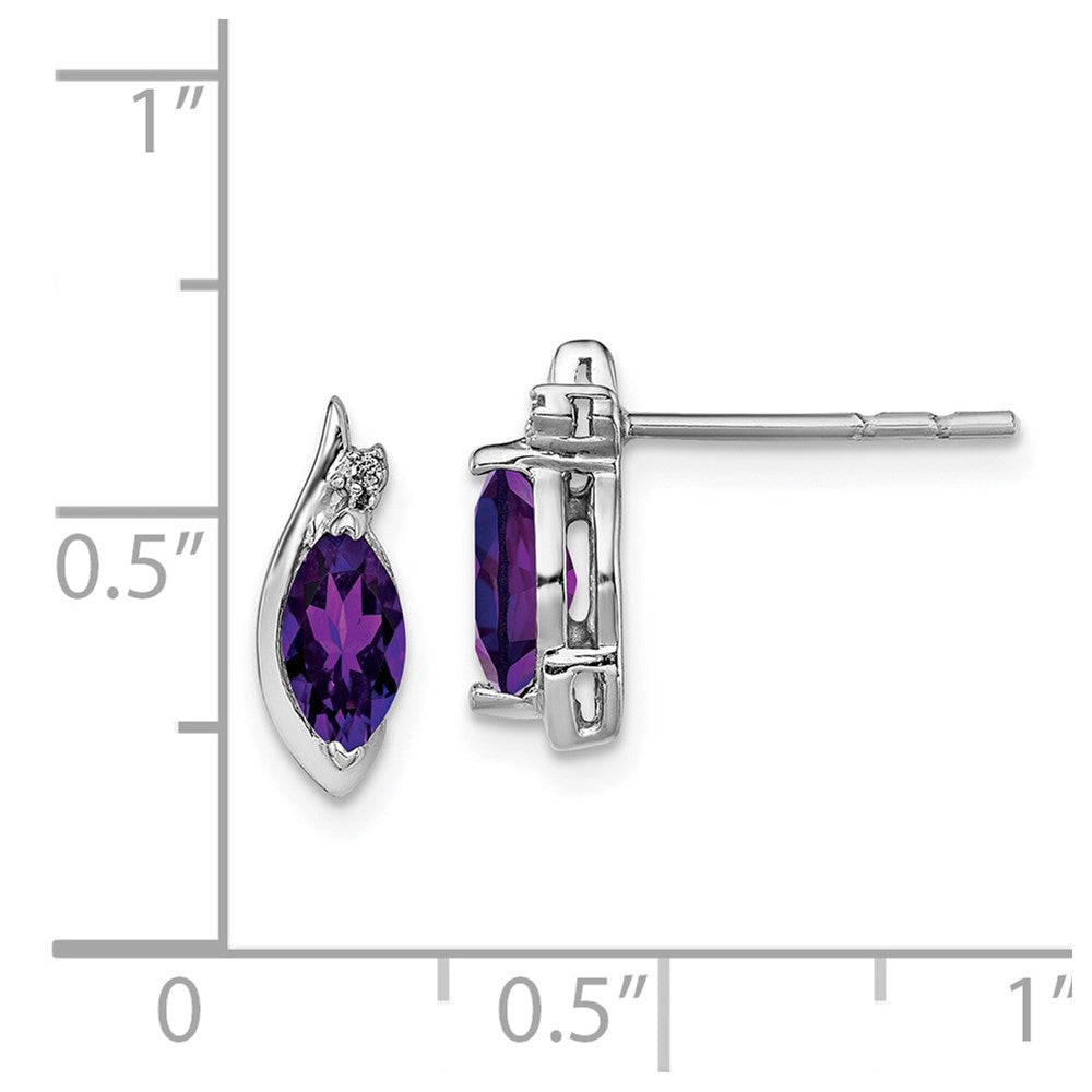 Sterling Silver Rhodium-Plated Diamond And Amethyst Earrings