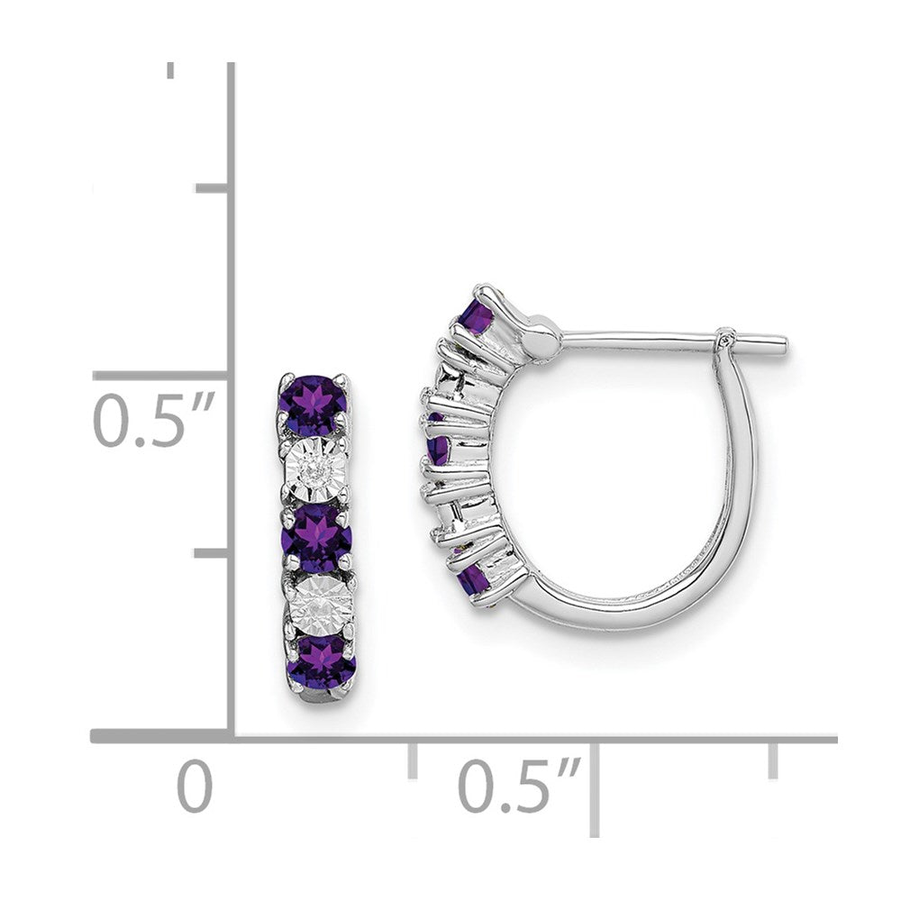 Sterling Silver Rhodium-Plated Amethyst And Diamond Earrings