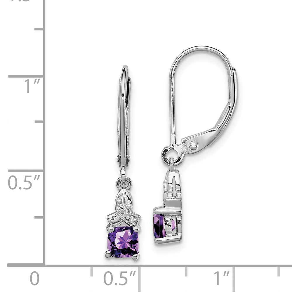 Sterling Silver Rhodium-Plated Amethyst And Diamond Earrings