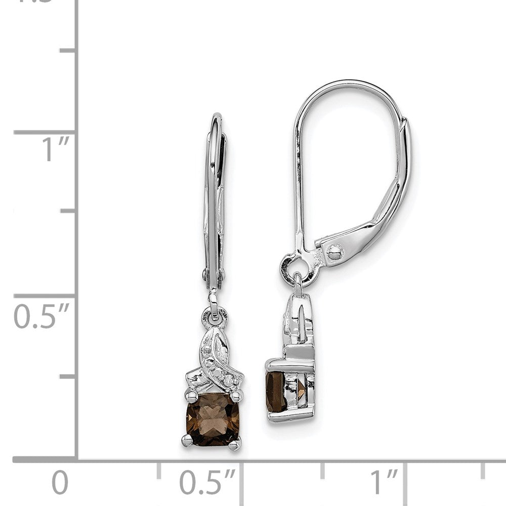 Sterling Silver Rhodium-Plated Smoky Quartz And Diamond Earrings