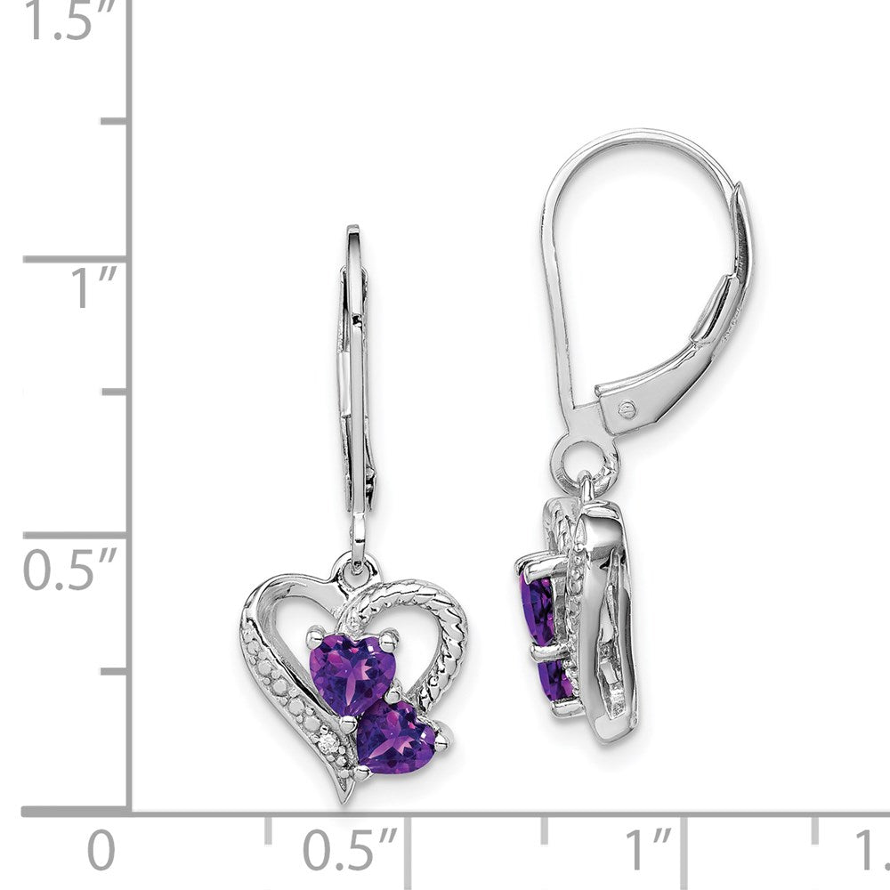 Sterling Silver Rhodium-Plated Amethyst And Diamond Earrings