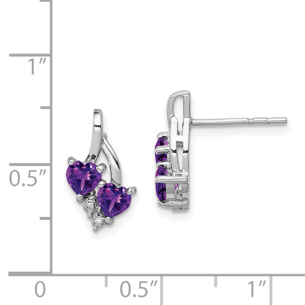 Sterling Silver Rhodium-Plated Amethyst And Diamond Earrings