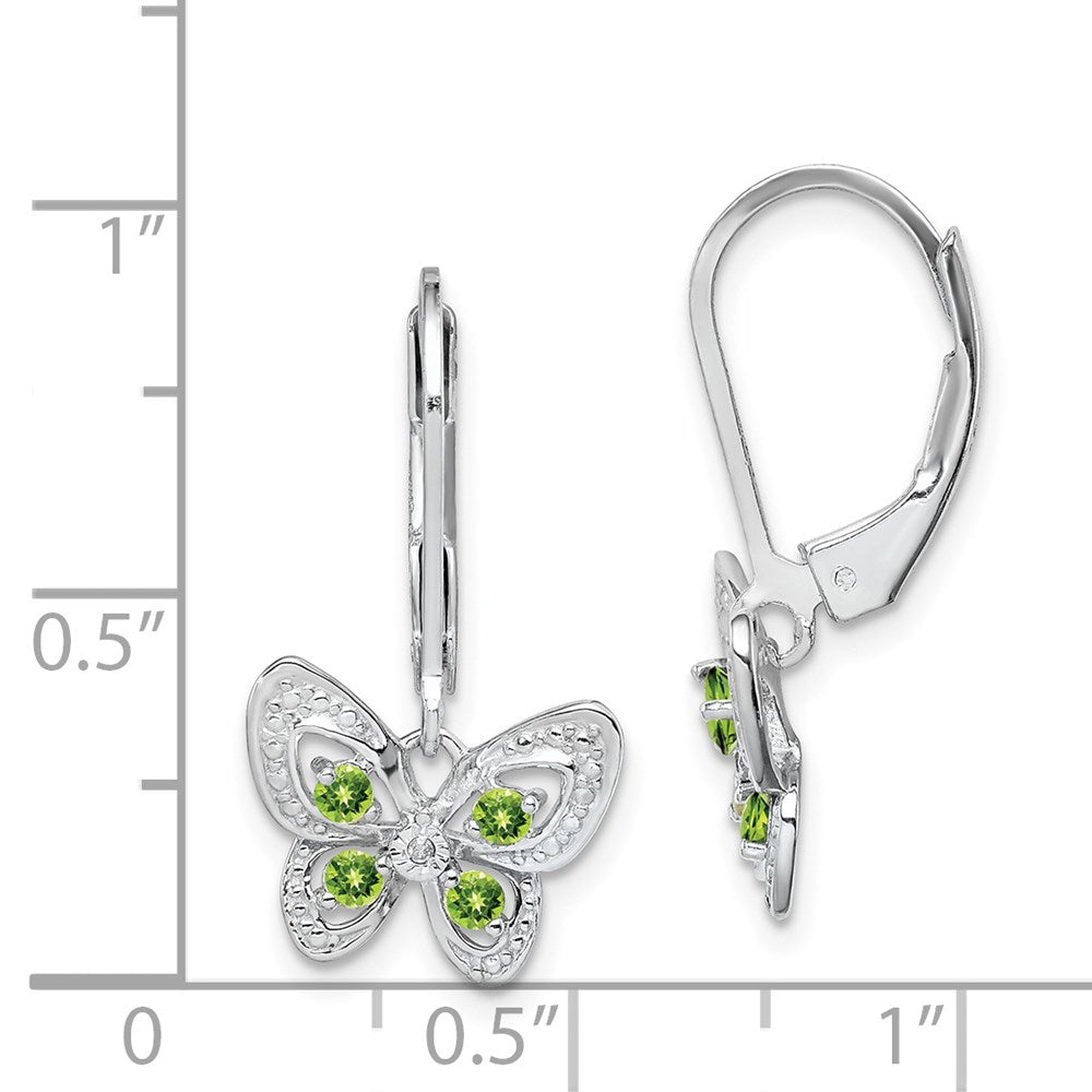 Sterling Silver Rhodium-Plated Peridot And Diamond Earrings