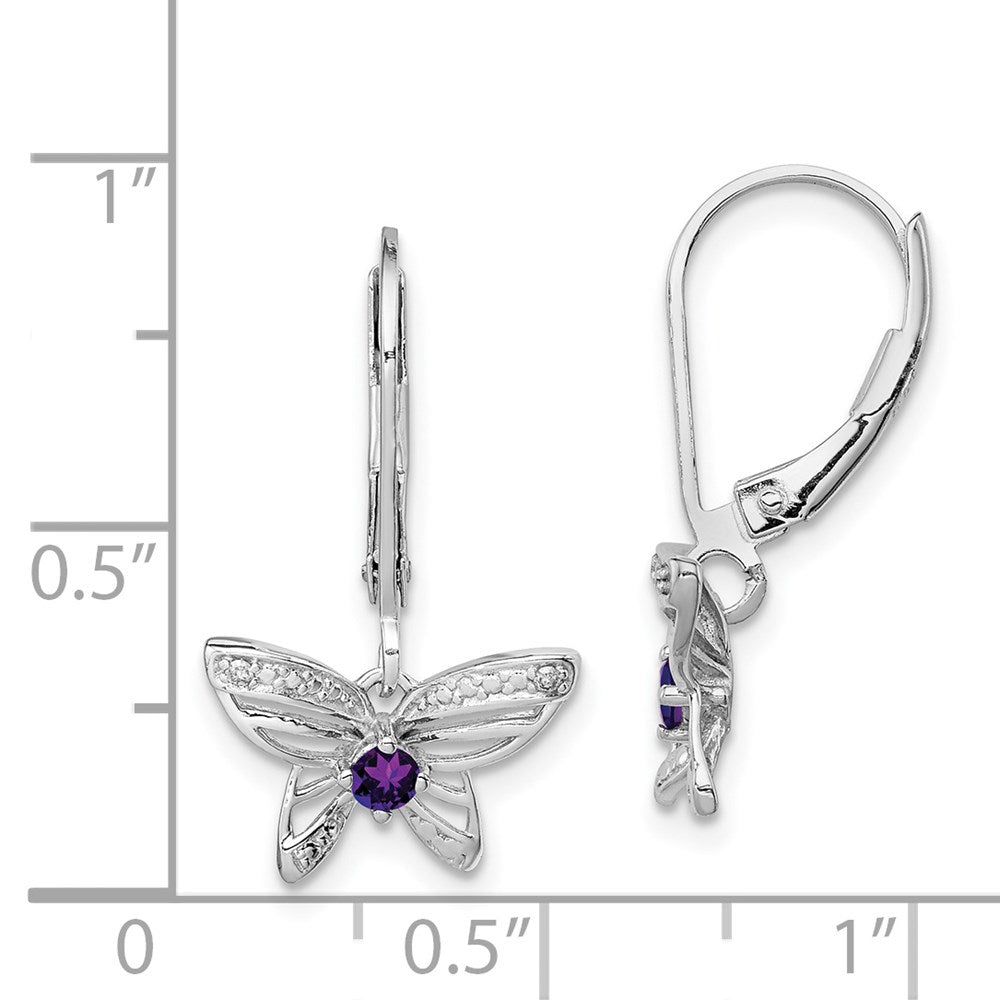 Sterling Silver Rhodium-Plated Amethyst And Diamond Butterfly Earrings
