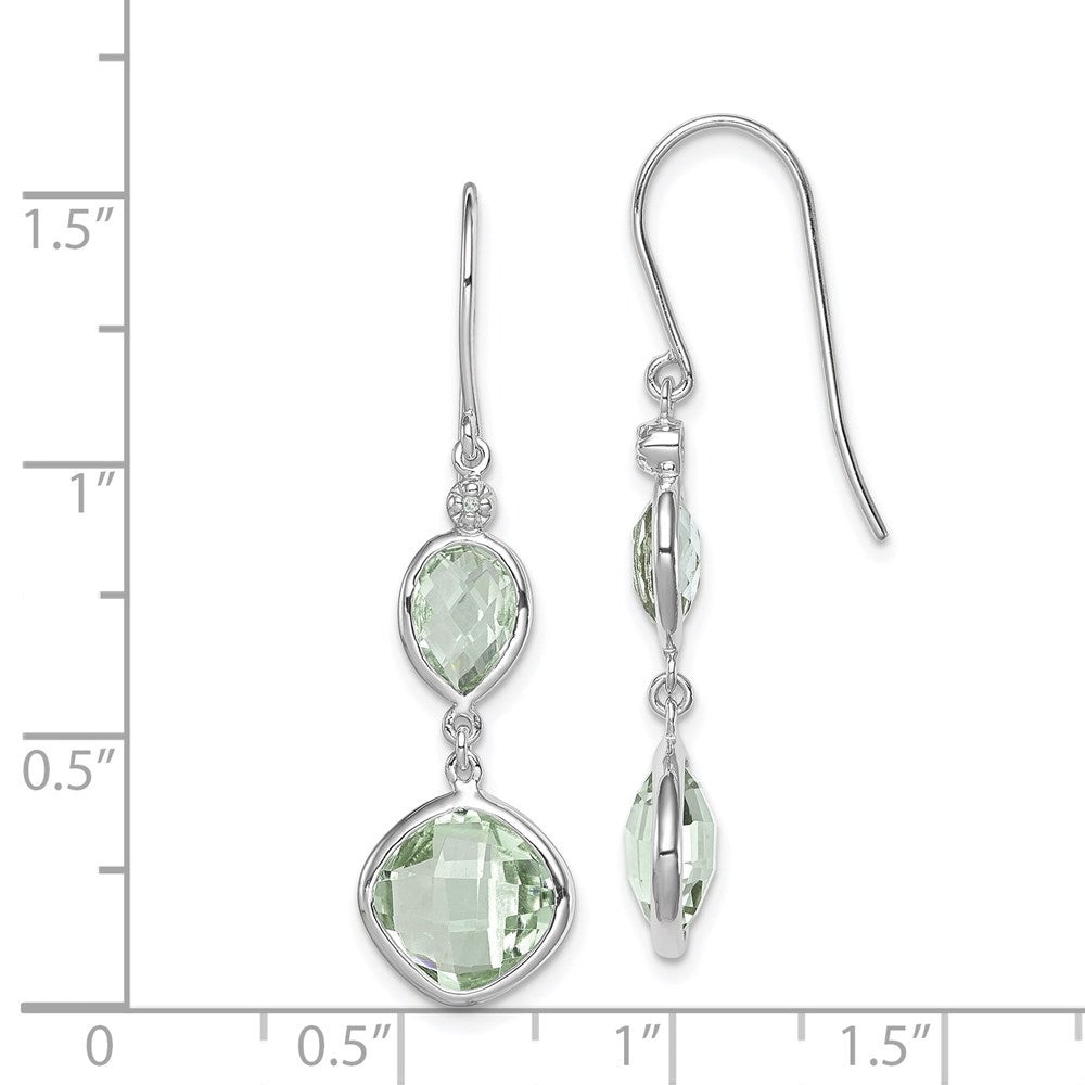 Sterling Silver Rhodium Plated Diamond And Green Quartz Earrings