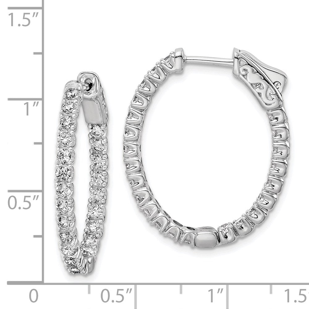 Sterling Silver Shimmer Rhodium-Plated 46 Stone 2.0mm Cz In And Out Oval Hinged Hoop Earrings