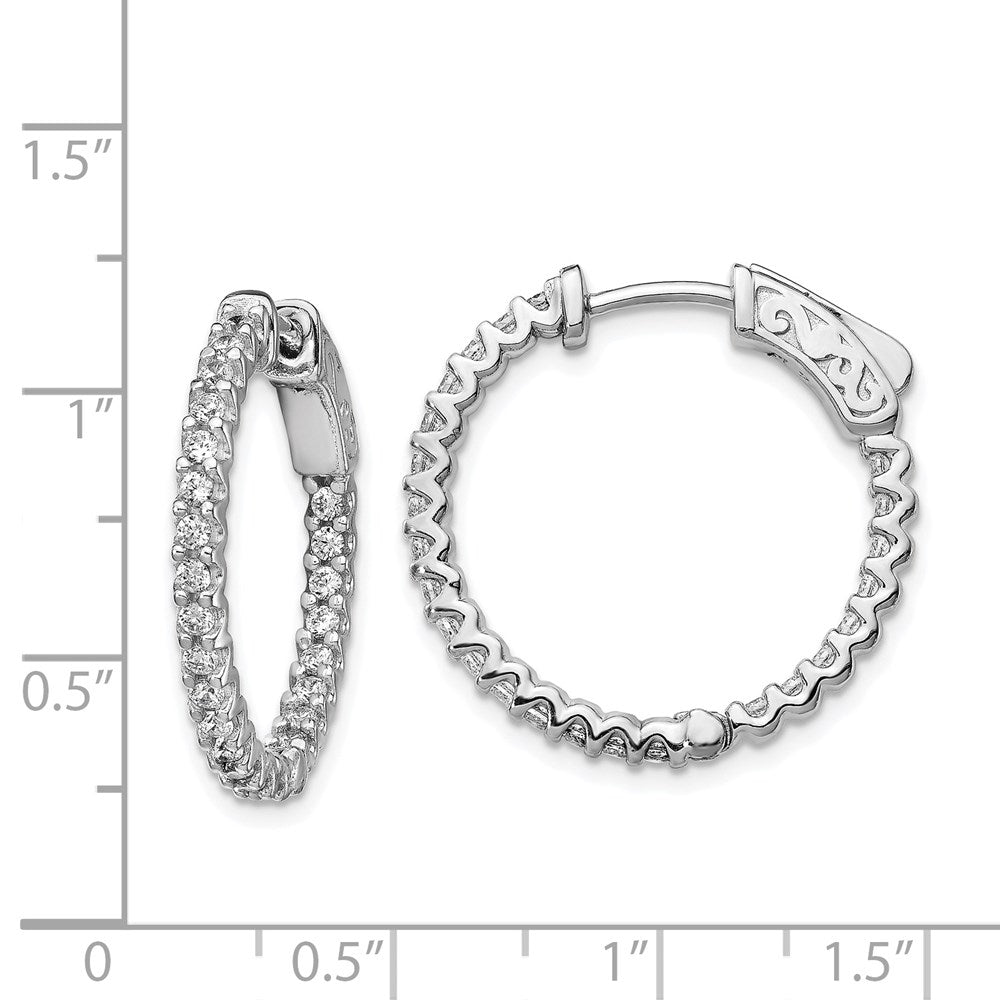 Sterling Silver Shimmer Rhodium-Plated 48 Stone 1.7mm Cz In And Out Round Hinged Hoop Earrings