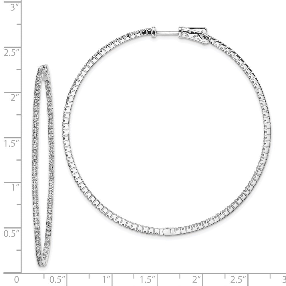 Sterling Silver Shimmer Rhodium-Plated 194 Stone 1.25mm Cz In And Out Round Hinged Hoop Earrings