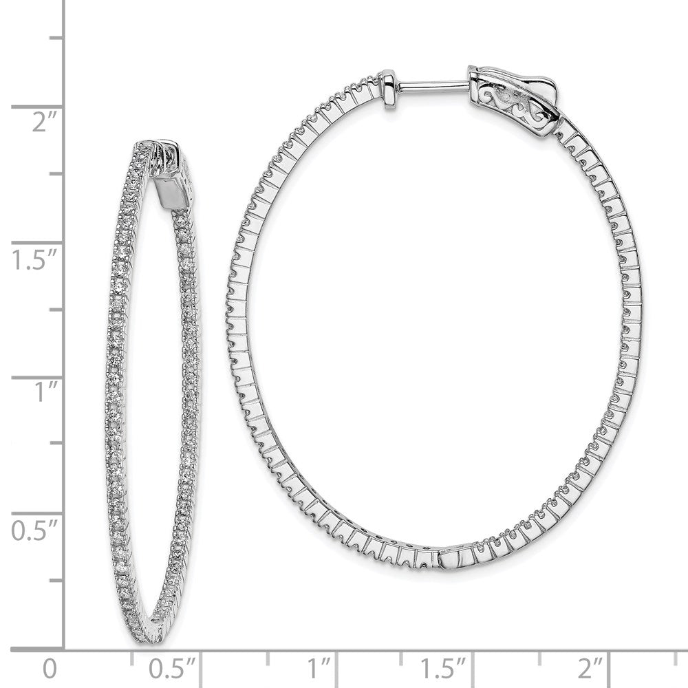 Sterling Silver Shimmer Rhodium-Plated 132 Stone 1.25mm Cz In And Out Oval Hinged Hoop Earrings