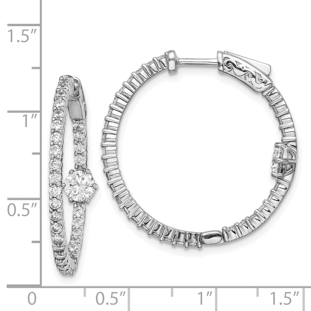 Sterling Silver Shimmer Rhodium-Plated 64 Stone Cz Fancy In And Out Round Hinged Hoop Earrings