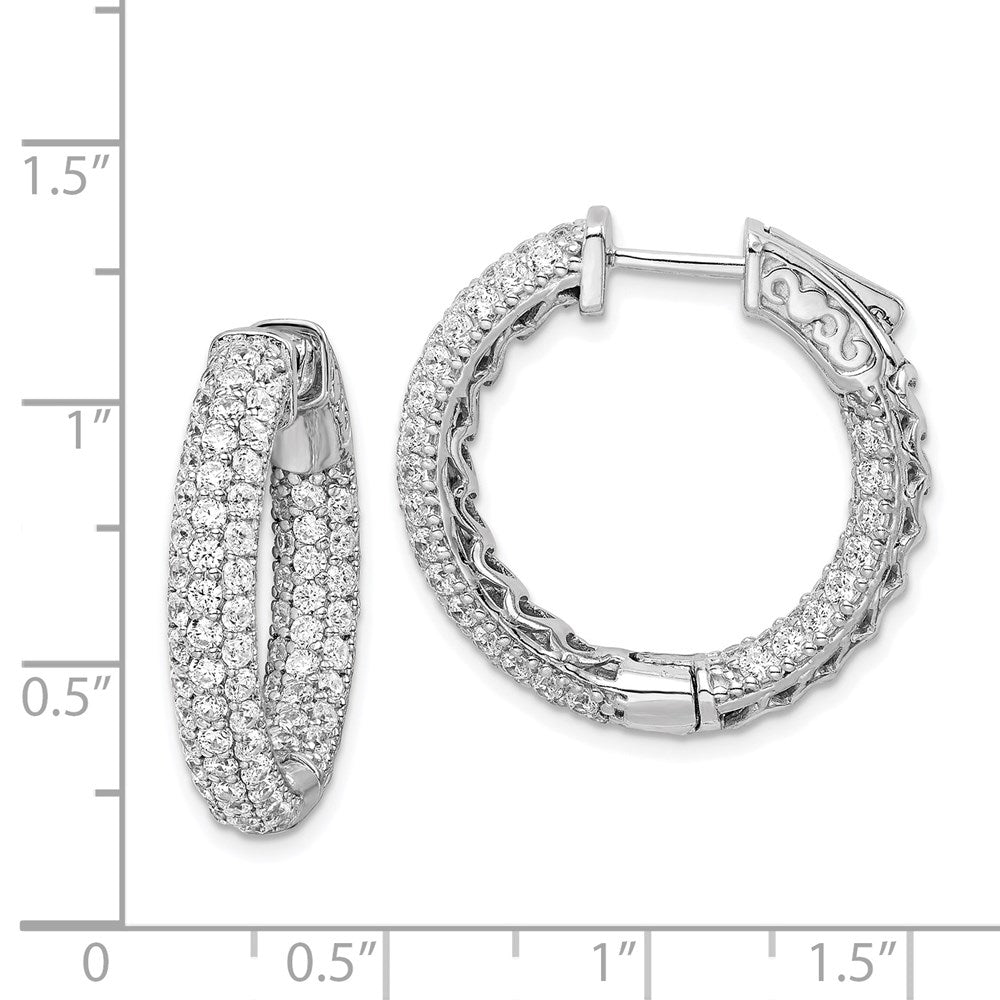 Sterling Silver Shimmer Rhodium-Plated 148 Stone Pav 1.7mm Cz In And Out Round Hinged Hoop Earrings
