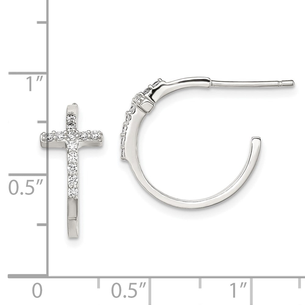 Sterling Silver Rhodium-Plated Cz Cross Hoop Earrings