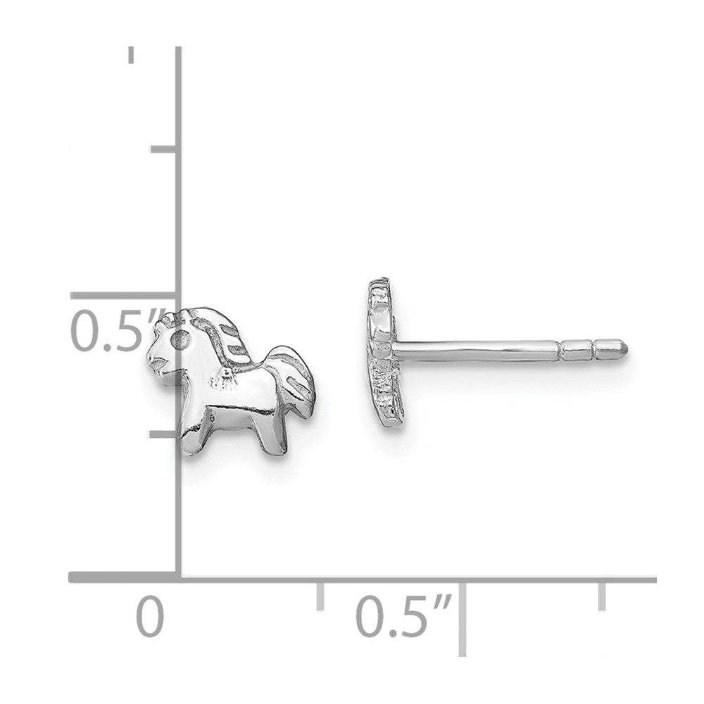 Sterling Silver Rhodium-Plated Polished Pony Children'S Post Earrings