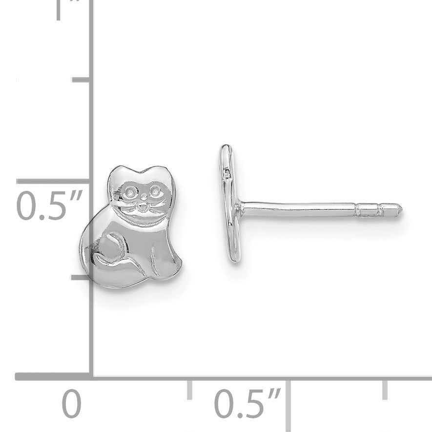 Sterling Silver Rhodium-Plated Polished Cat Children'S Post Earrings