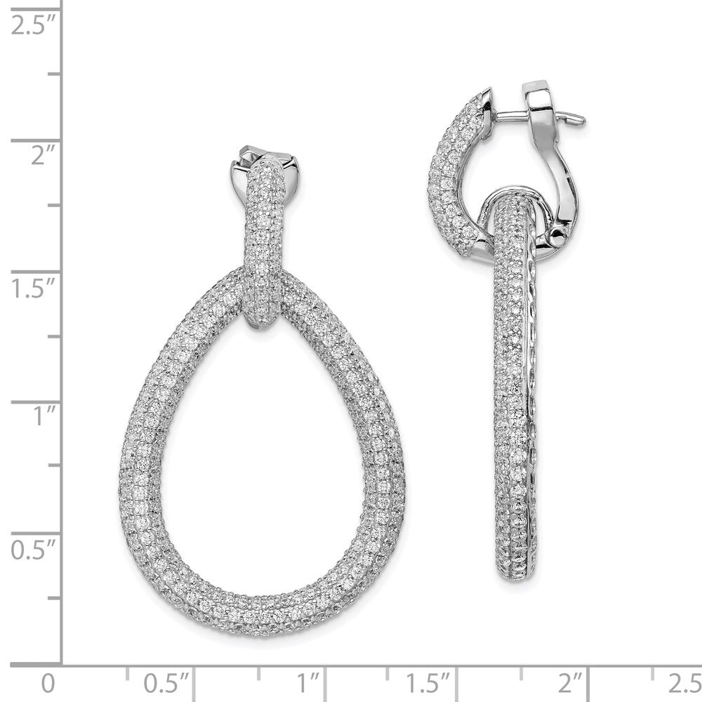Sterling Silver Shimmer Rhodium-Plated 716 Stone Pav Cz Hinged Teardrop Hoop Earrings