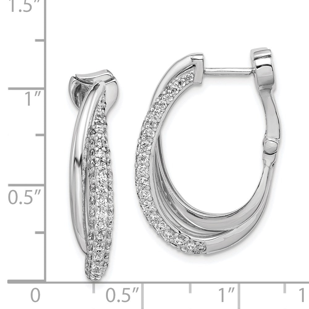 Sterling Silver Shimmer Rhodium-Plated 106 Stone Pav Cz Double Twisted Oval Hinged Hoop Earrings