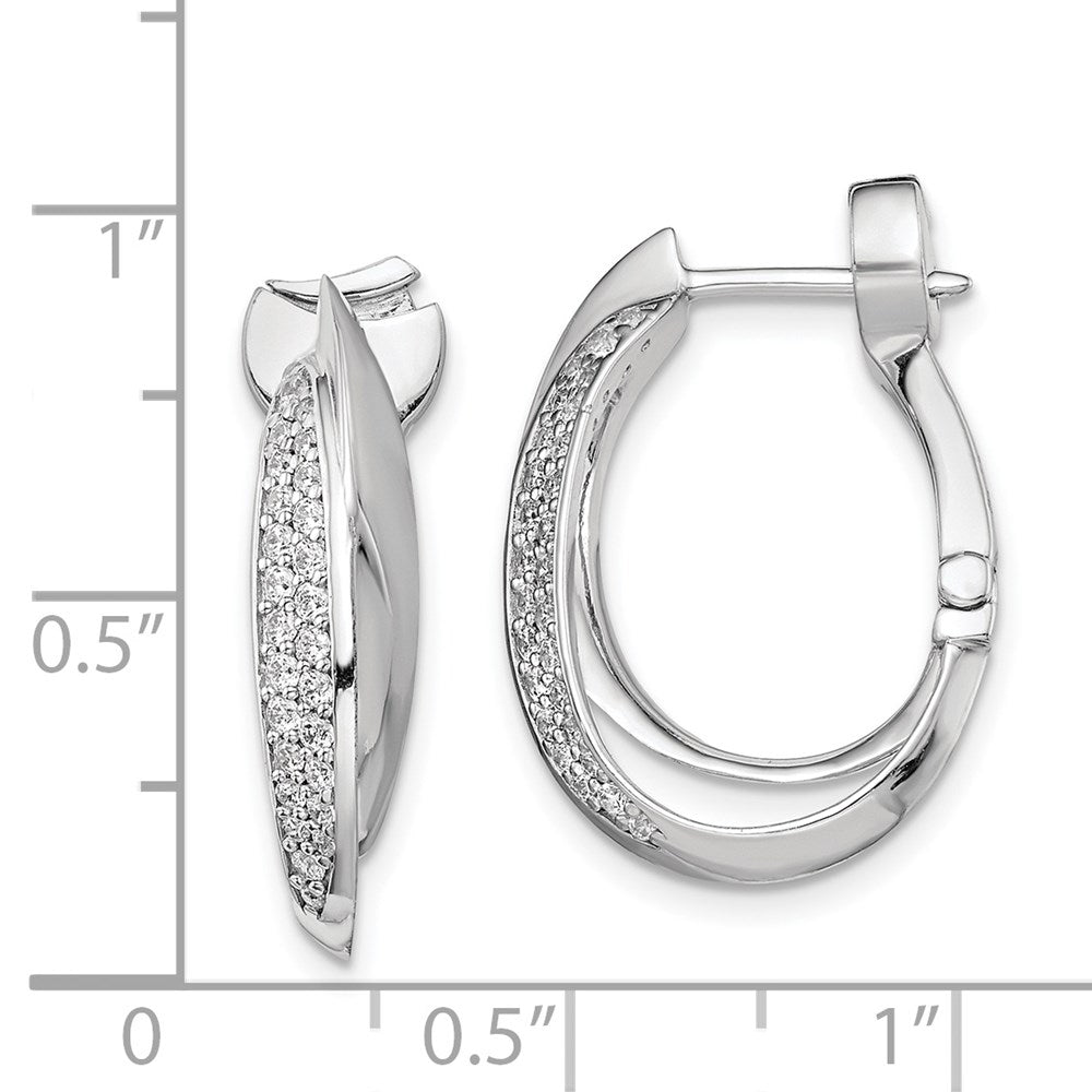 Sterling Silver Shimmer Rhodium-Plated 56 Stone Pav Cz Double Twisted Oval Hinged Hoop Earrings