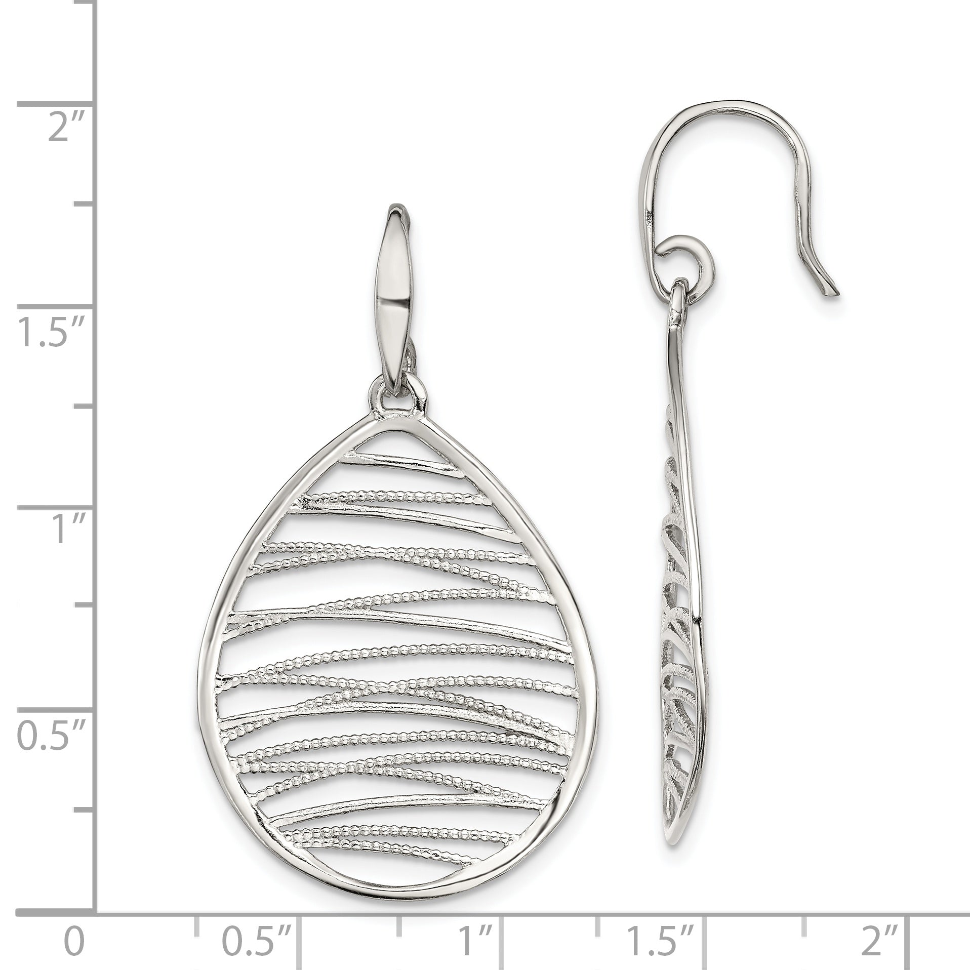 Sterling Silver Rhod-Pltd Polished/Textured Teardrop Dangle Earrings