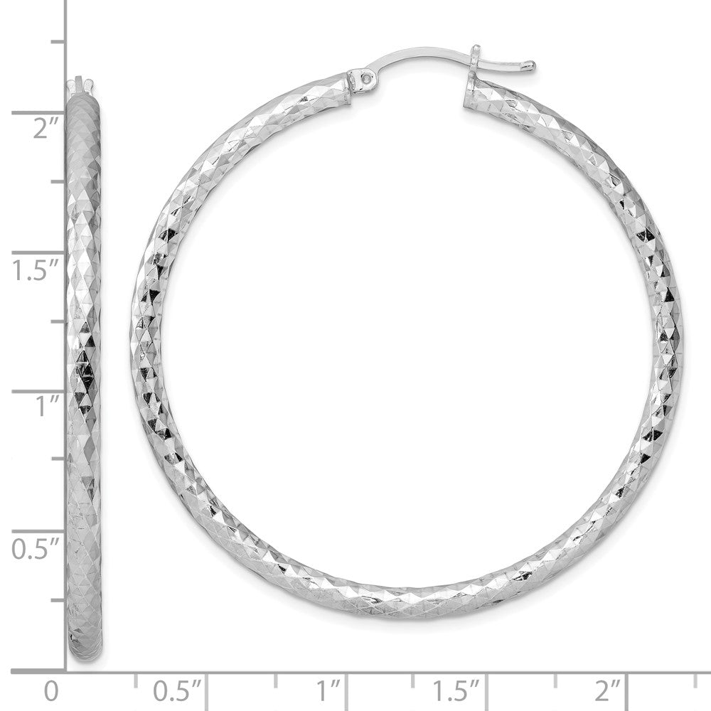 Sterling Silver Rhodium-Plated Textured 3X50mm Hoop Earrings