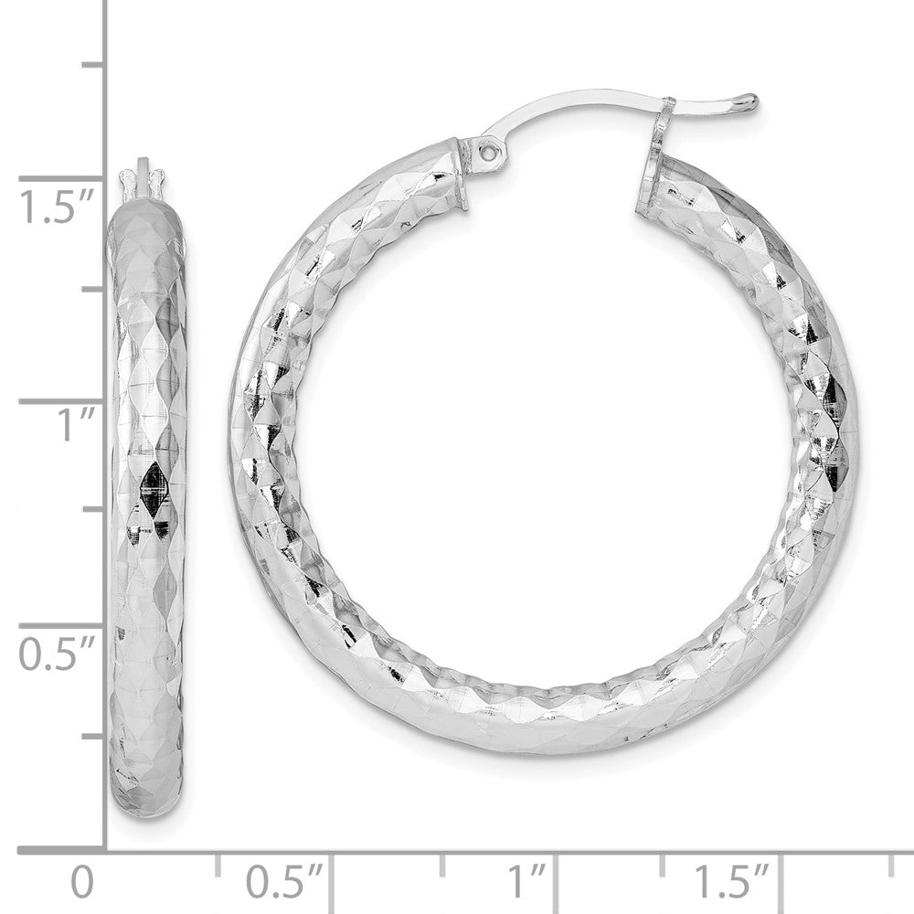 Sterling Silver Rhodium-Plated Textured 4X35mm Hoop Earrings
