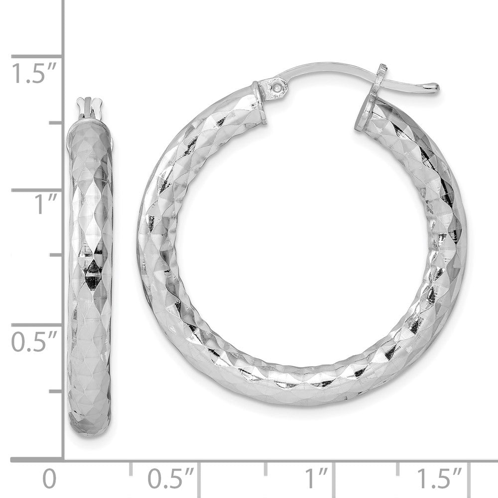 Sterling Silver Rhodium-Plated Textured 4X30mm Hoop Earrings