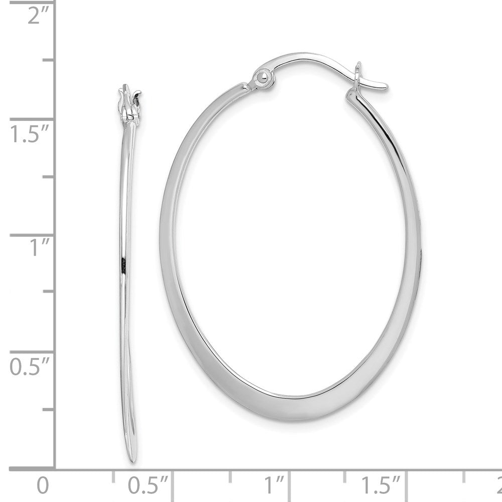 Sterling Silver Rhodium-Plated Polished Oval Hoop Earrings