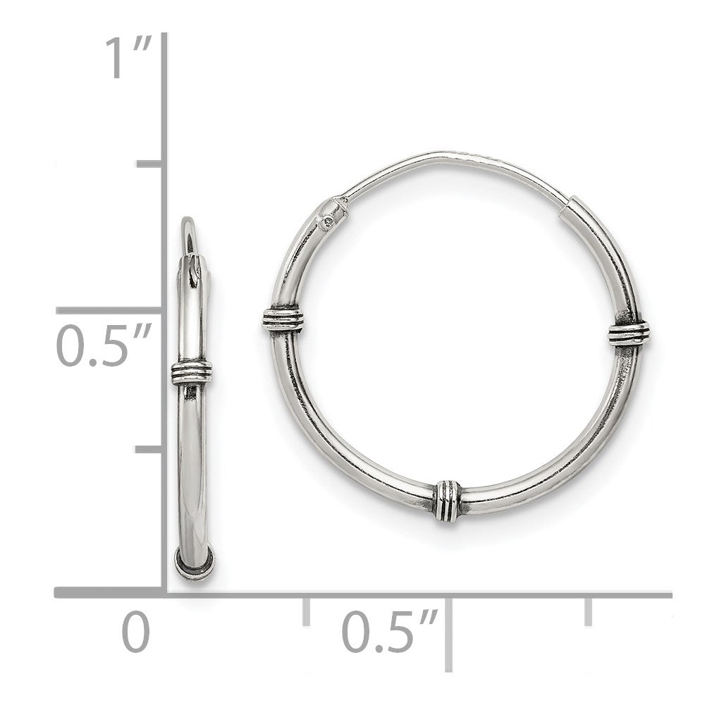 Sterling Silver Polished And Antiqued Endless Hoop Earrings